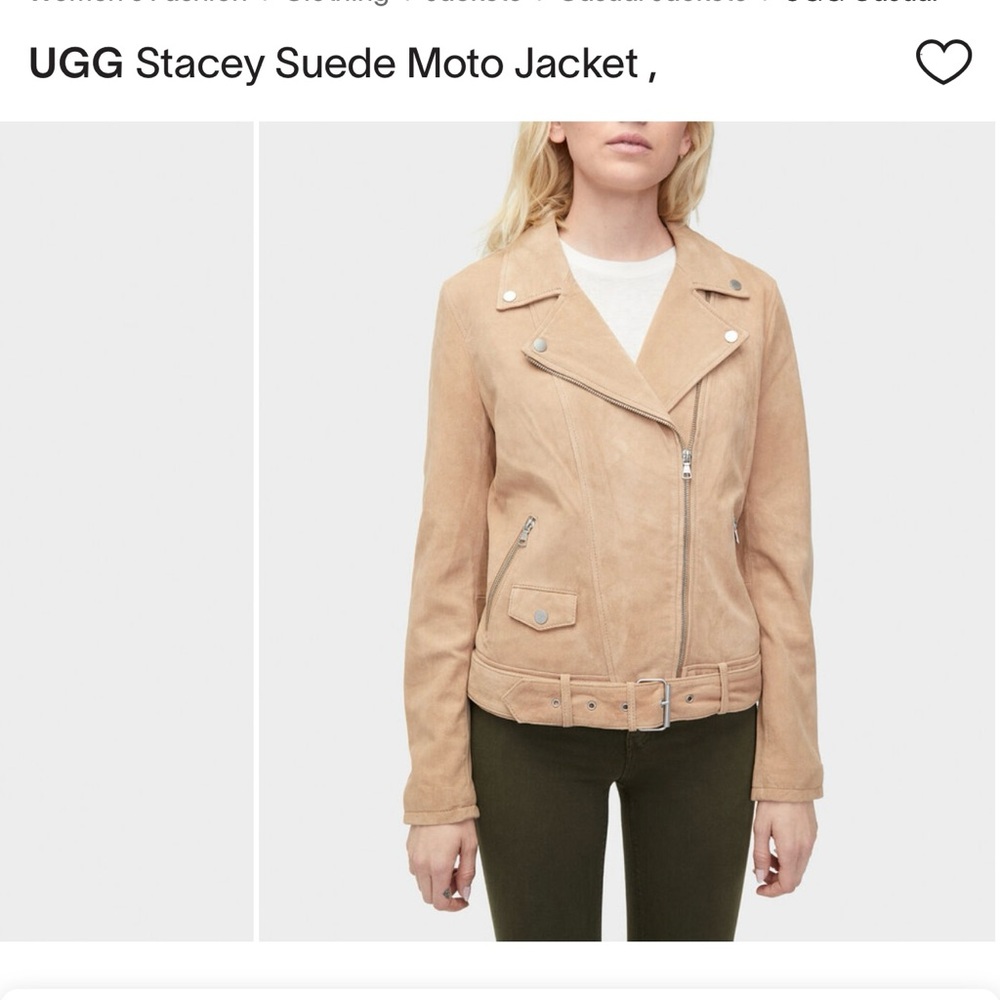 UGG Stacey lamb suede moto jacket Medium Tan with zipper accents.